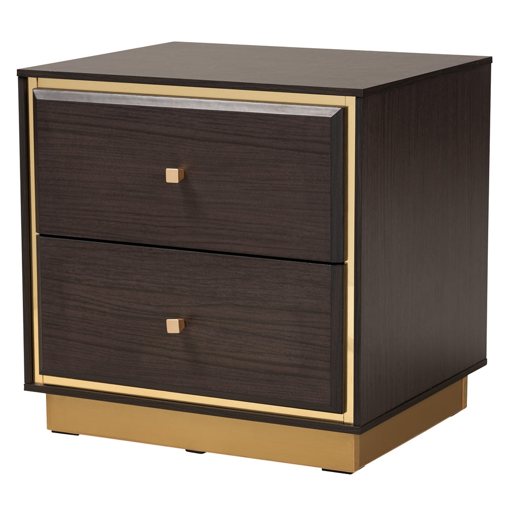 Benford 3-Piece Queen Wood Bedroom Set – Two-Tone Dark Brown and Gold Luxe Style