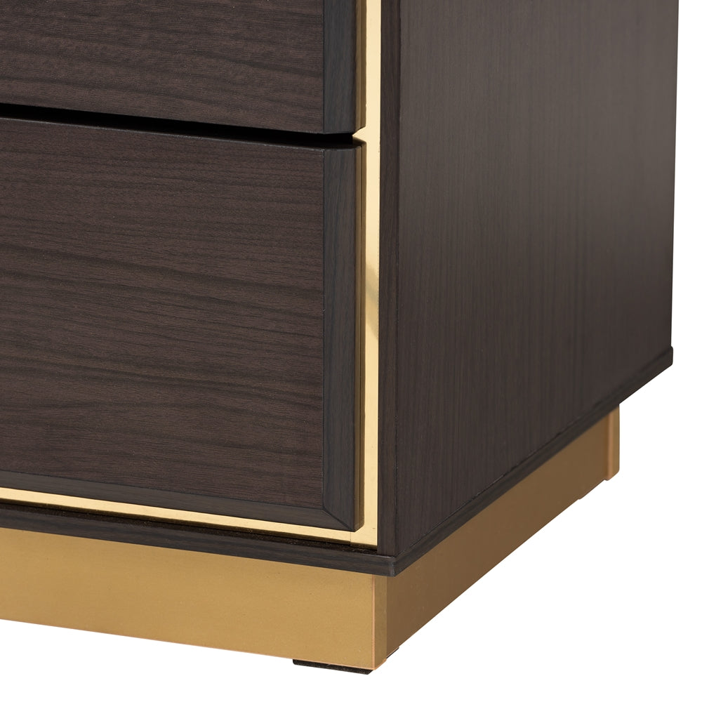 Benford 3-Piece Queen Wood Bedroom Set – Two-Tone Dark Brown and Gold Luxe Style