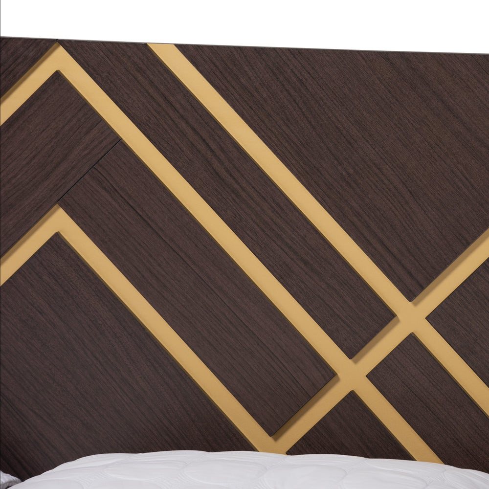 Benford 3-Piece Queen Wood Bedroom Set – Two-Tone Dark Brown and Gold Luxe Style