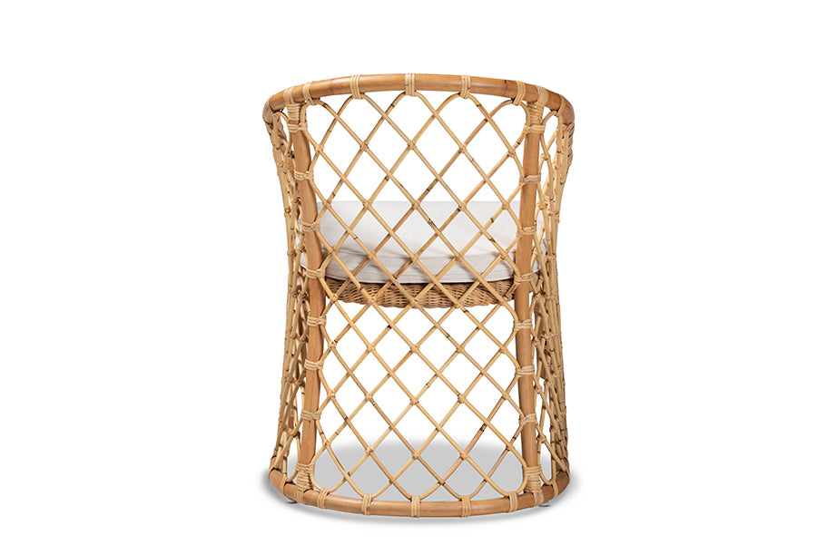 bali & pari Orchard Modern Bohemian White Fabric Upholstered and Natural Brown Rattan Dining Chair