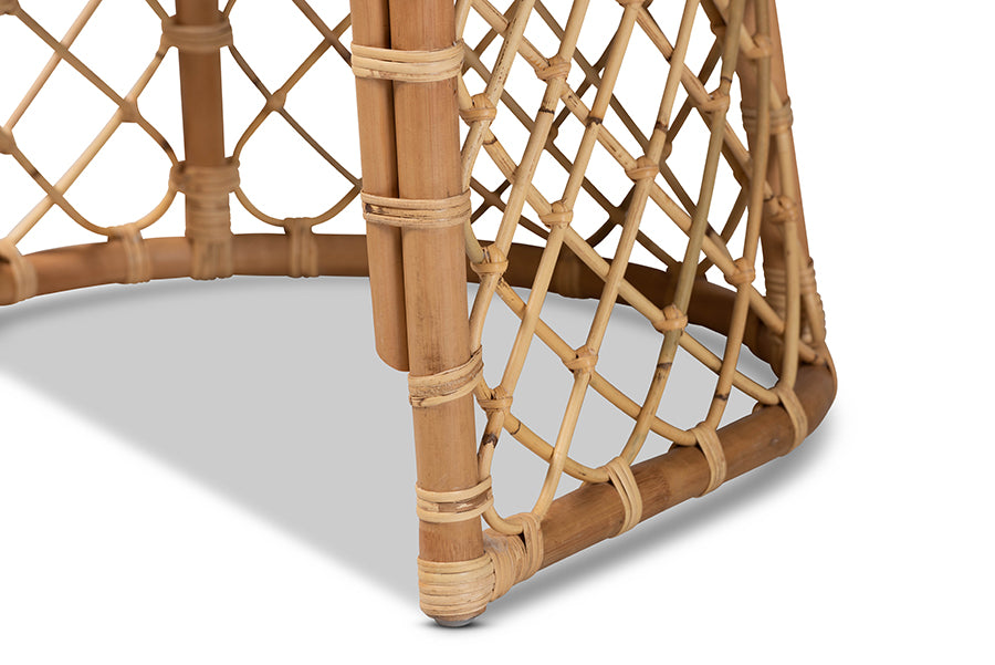 bali & pari Orchard Modern Bohemian White Fabric Upholstered and Natural Brown Rattan Dining Chair