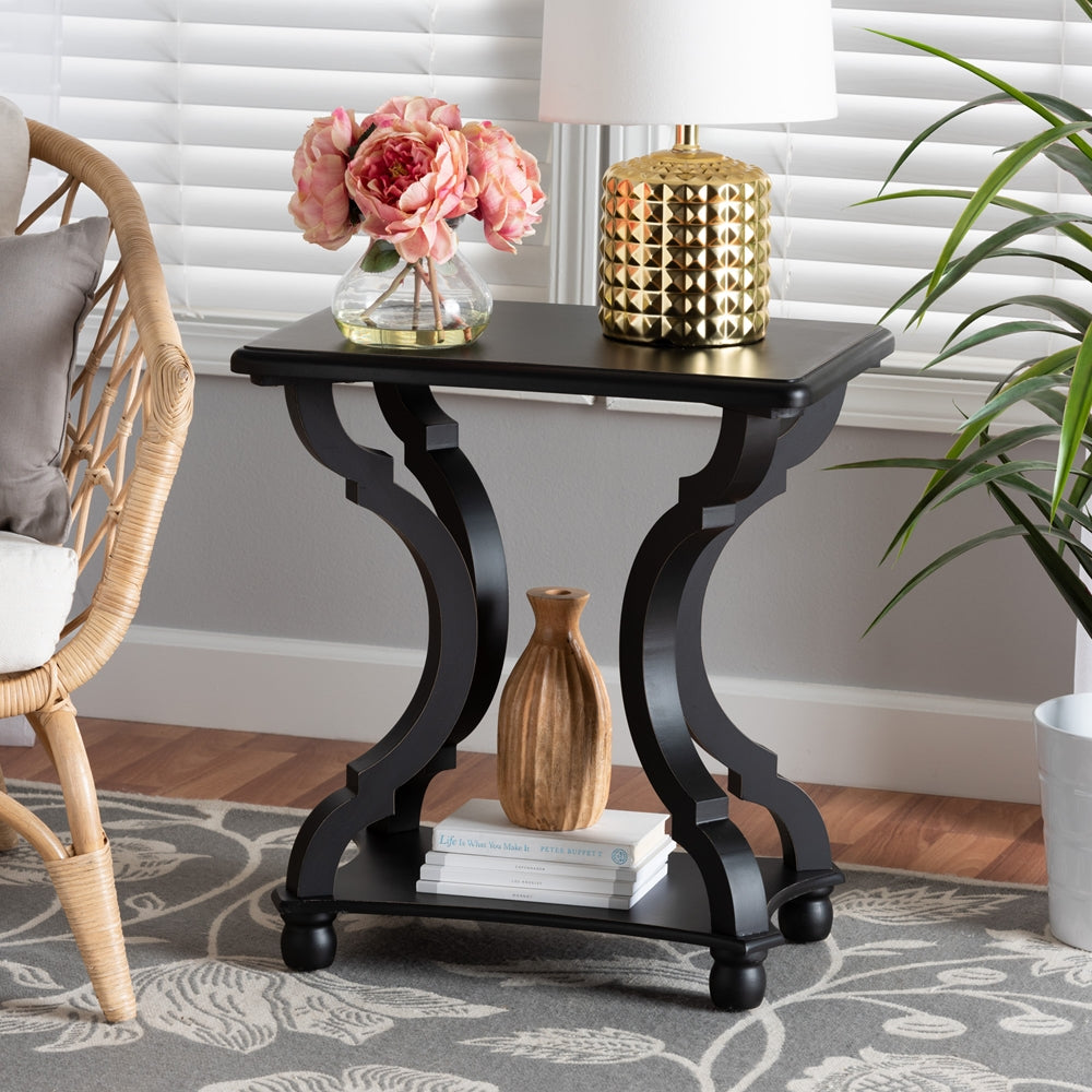 Cianna Classic and Traditional Black Wood End Table