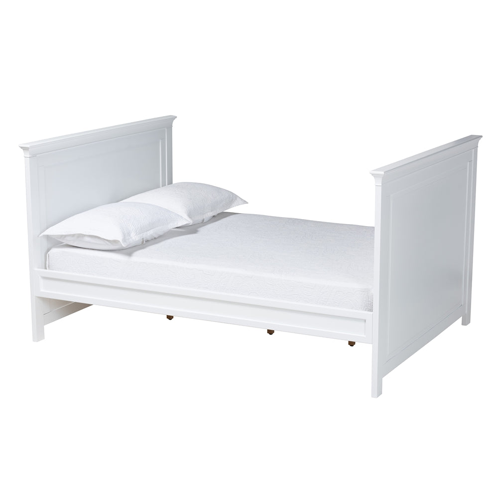 Sherri Full Size Rubberwood Traditional Daybed – White Finished Classic Style with Slat Support