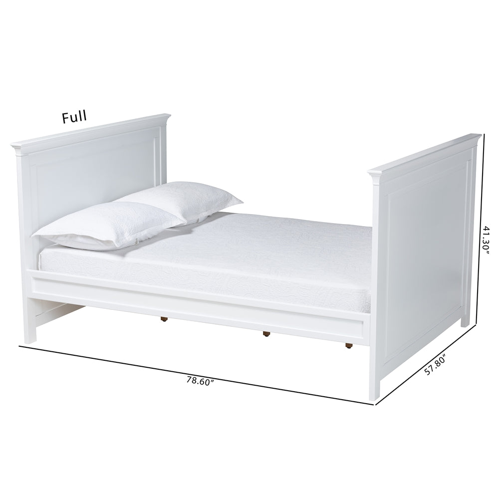 Sherri Full Size Rubberwood Traditional Daybed – White Finished Classic Style with Slat Support