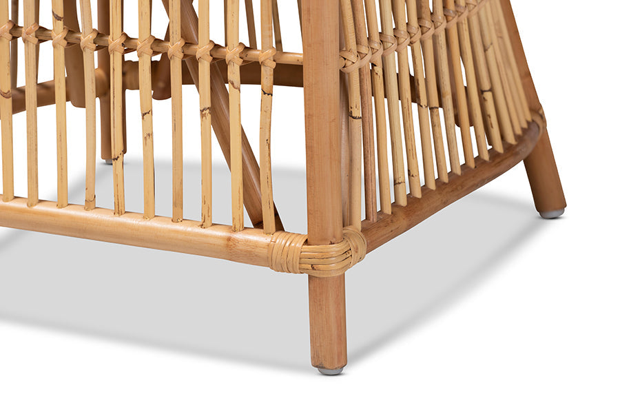 bali & pari Rose Modern Bohemian White Fabric Upholstered and Natural Brown Rattan Armchair