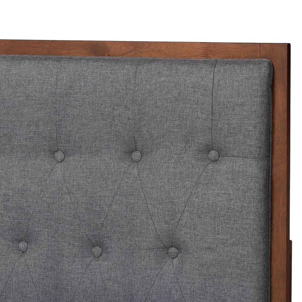 Trudy Queen Traditional Platform Bed – Button-Tufted Grey Fabric & Wood Frame