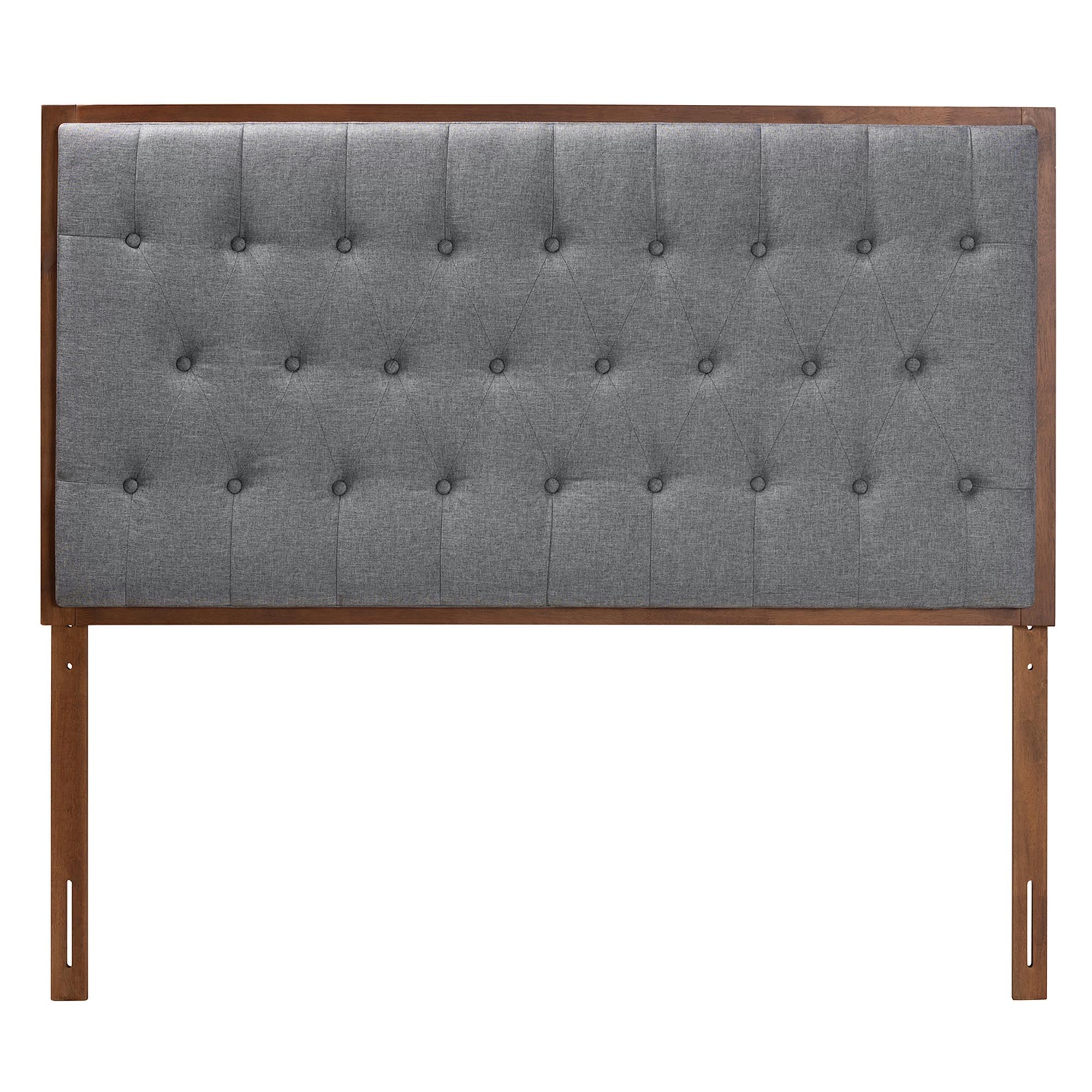 Harumi Classic and Traditional Grey Fabric and Walnut Brown Finished Wood King size Headboard
