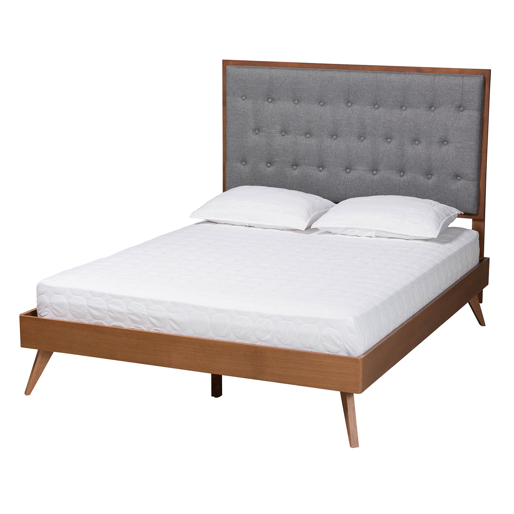 Zulie Queen Size Platform Bed – Button Tufted Grey Fabric No Box Spring