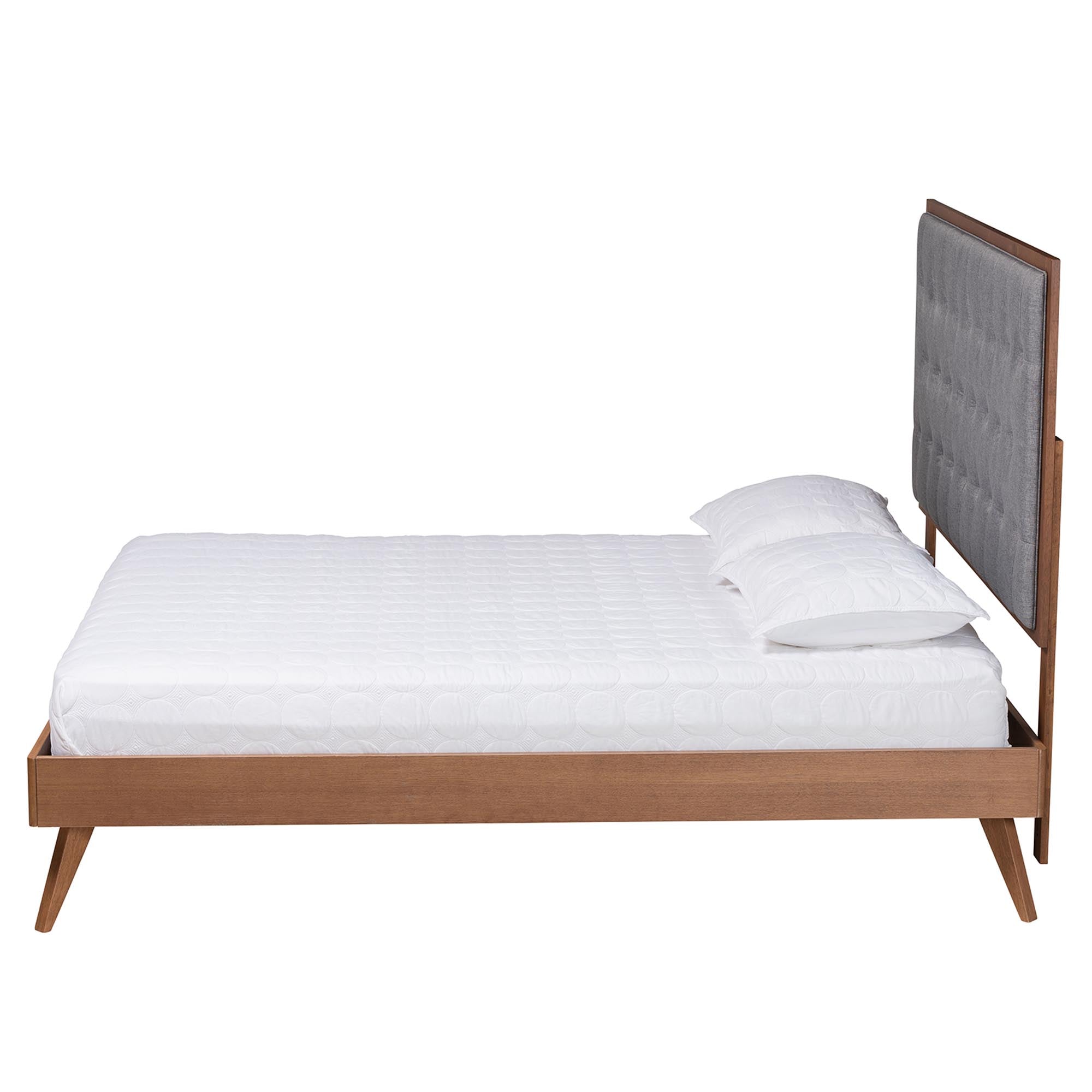 Zulie Queen Size Platform Bed – Button Tufted Grey Fabric No Box Spring