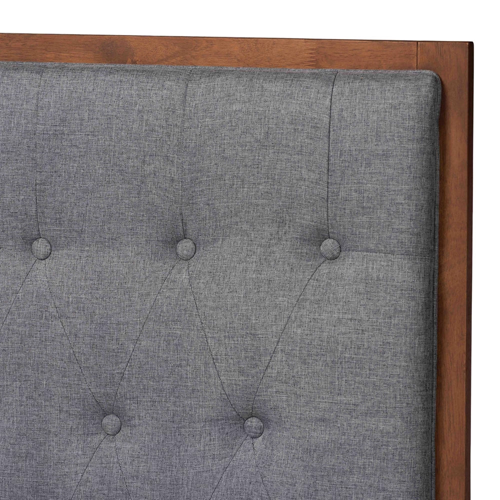 Sabby King Size Rubberwood Platform Bed - Grey Upholstered Headboard with Height Adjustment