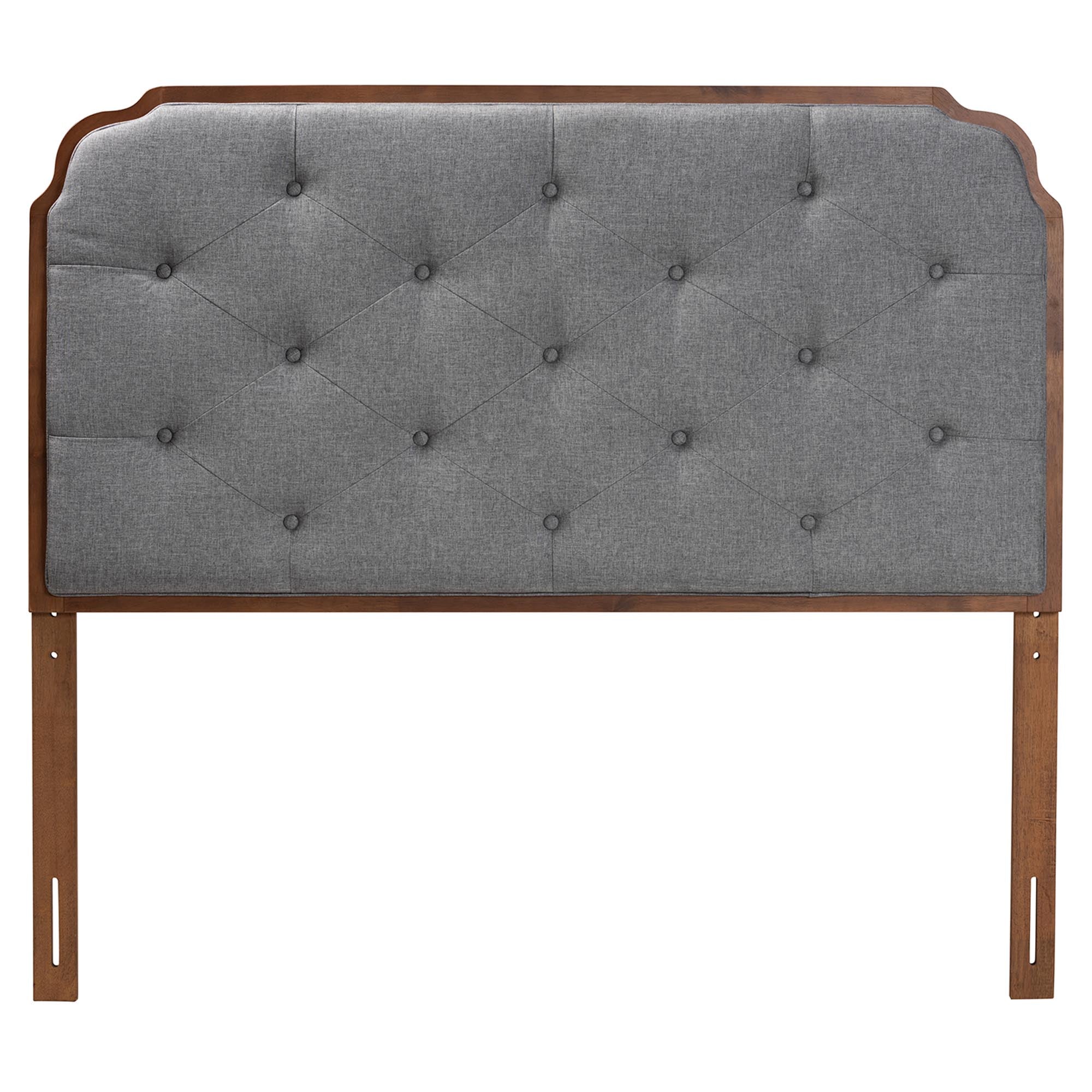 Shanti Classic and Traditional Grey Fabric and Walnut Brown Finished Wood King Size Headboard