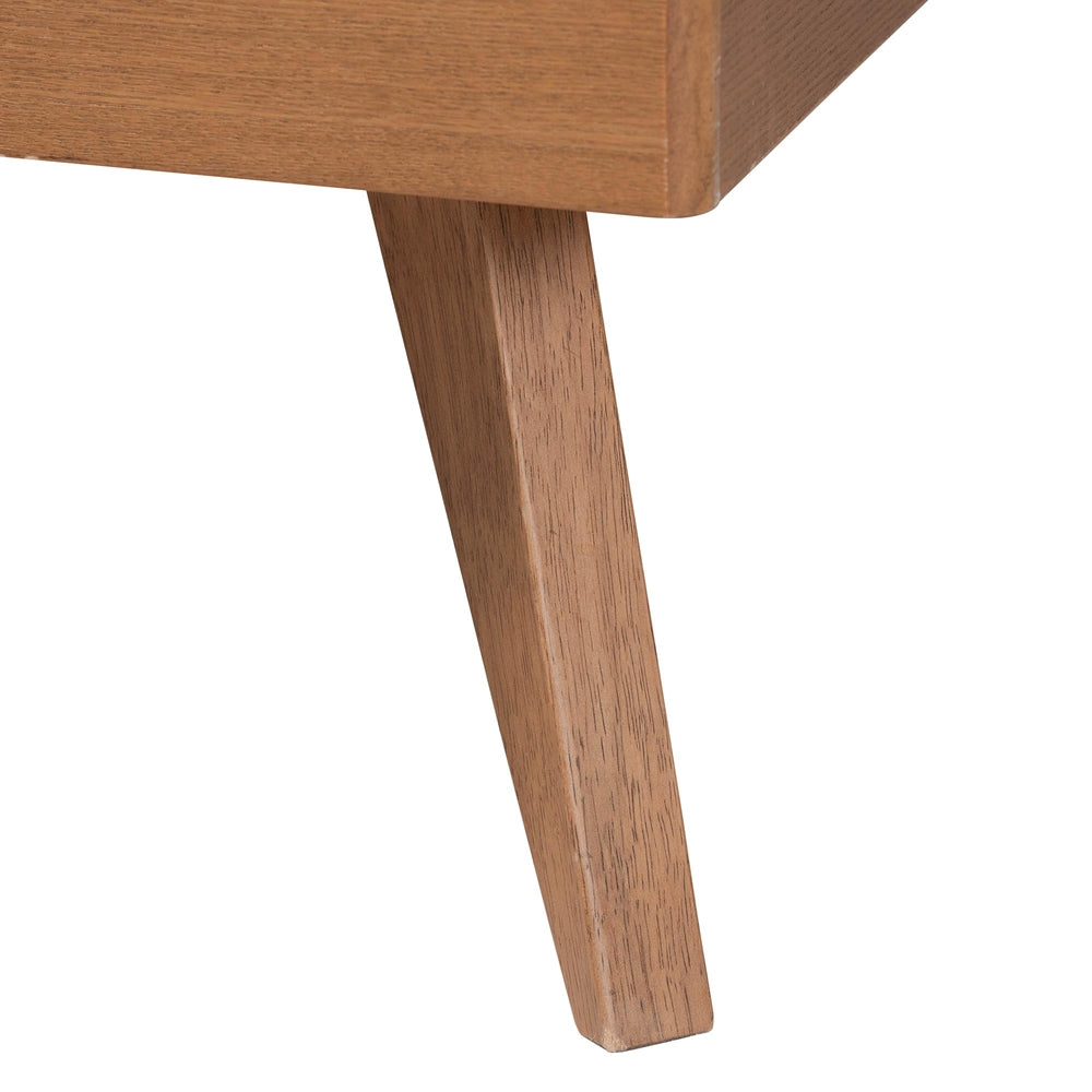 Claudius King Fabric Upholstered & Walnut Wood Platform Bed – Adjustable Height Mid‑Century