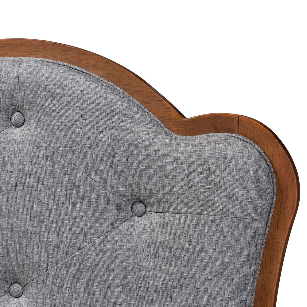 Leandra Classic and Traditional Grey Fabric and Walnut Brown Finished Wood Queen Size Headboard