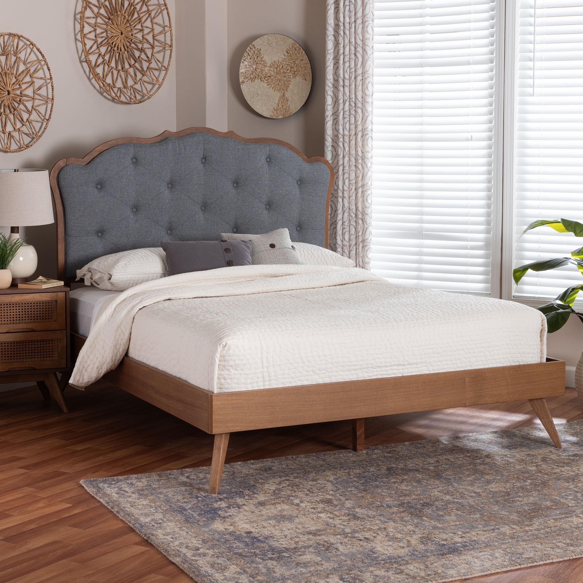 Aithan Platform Bed - Mid-Century Modern Bed with Upholstered Headboard and Button Tufted Design, Queen
