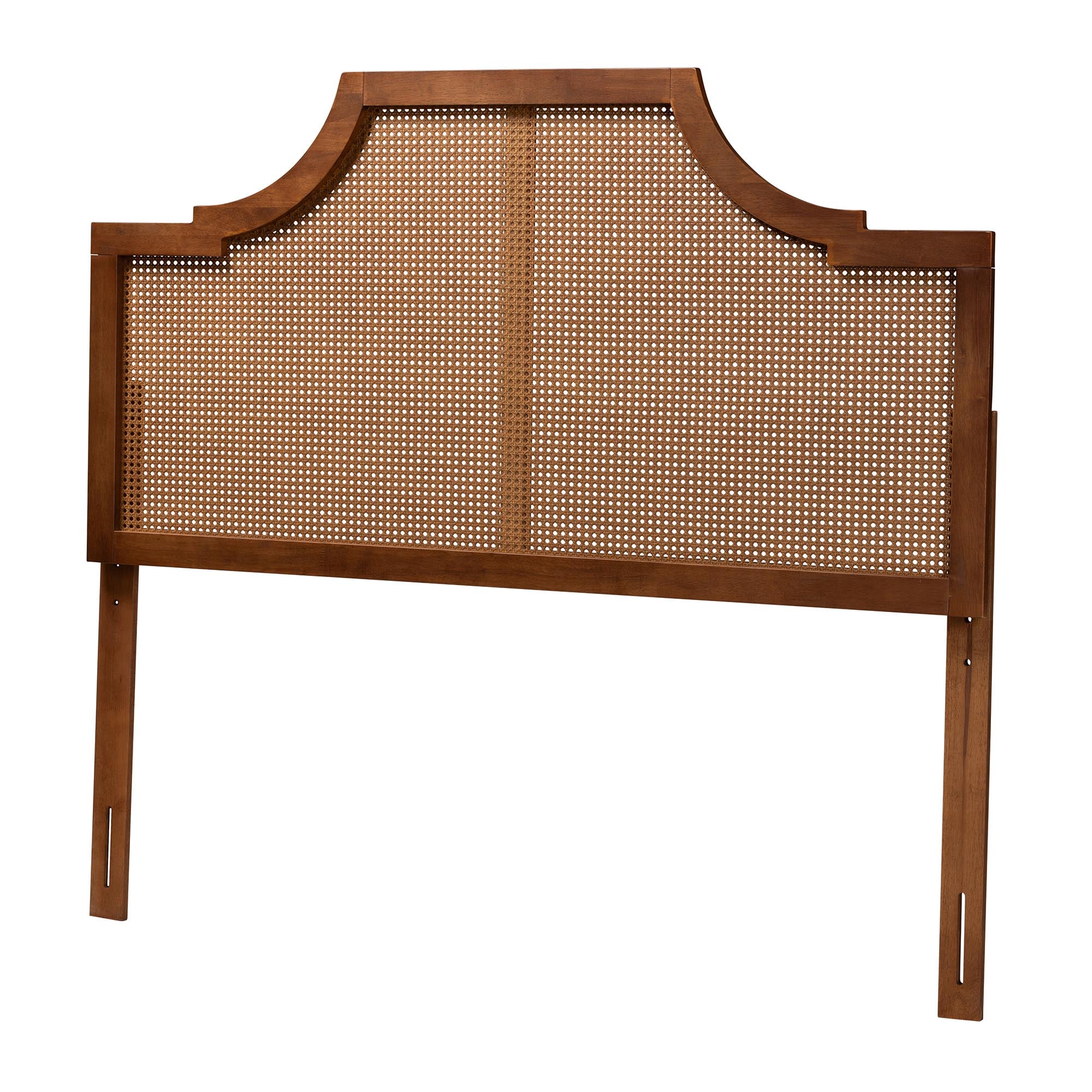 Baxton Studio Risha Mid-Century Modern Ash Walnut Finished Wood and Rattan Queen Size Headboard
