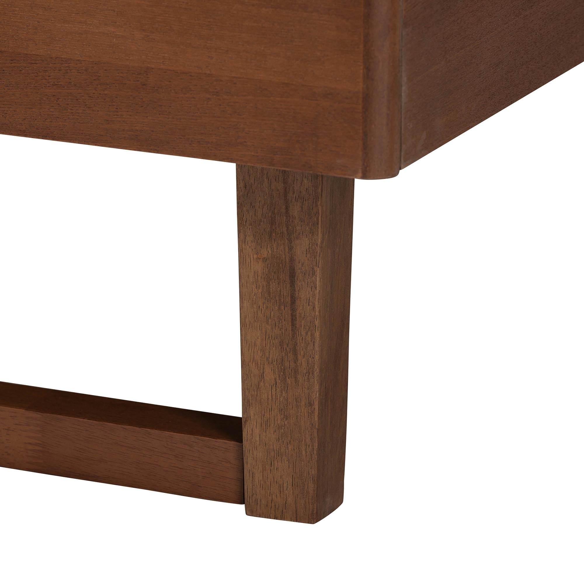 Francine Mid-Century Modern Ash Walnut Woven Rattan Queen Size Bed