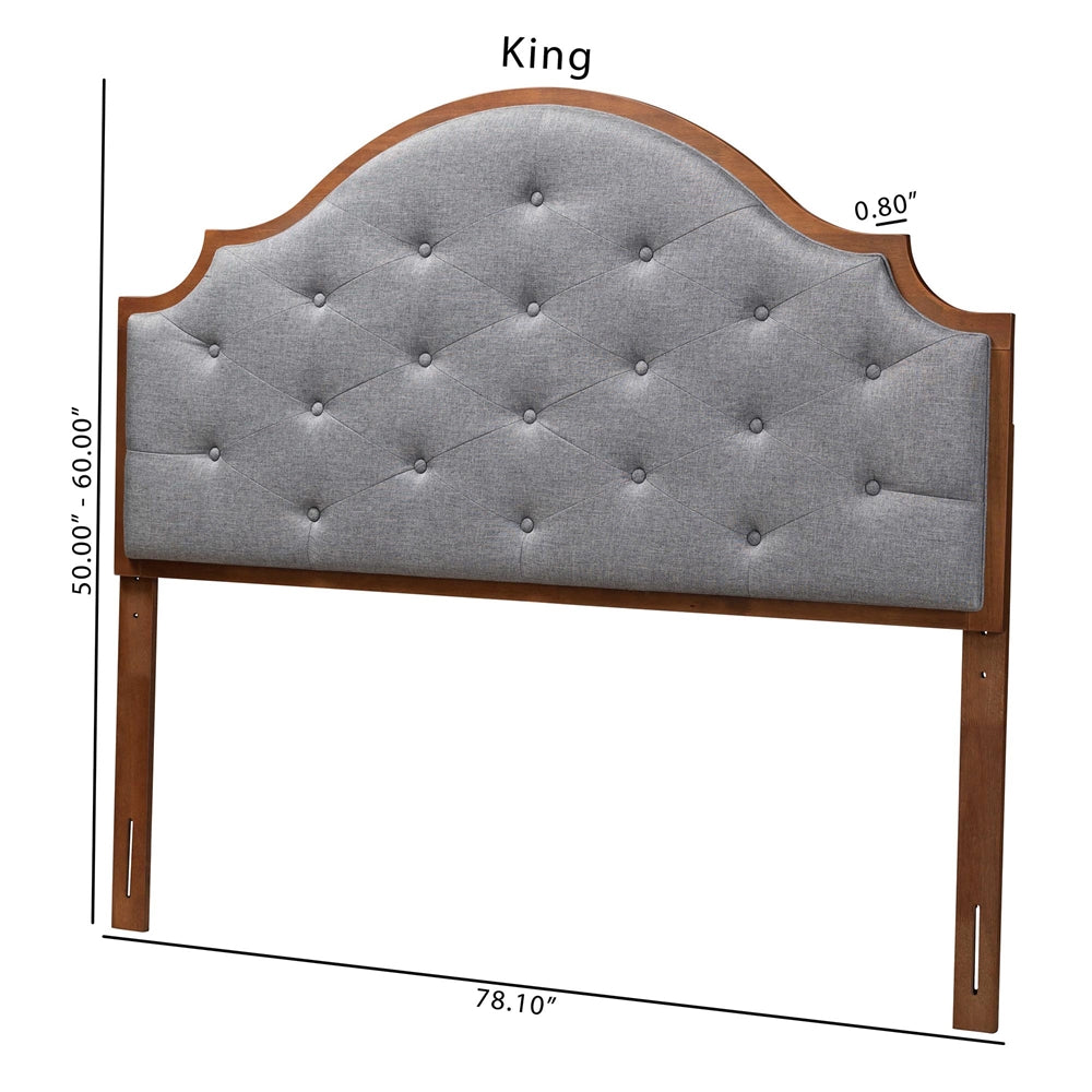Premala Classic and Traditional Grey Fabric and Walnut Brown Finished Wood King Size Headboard