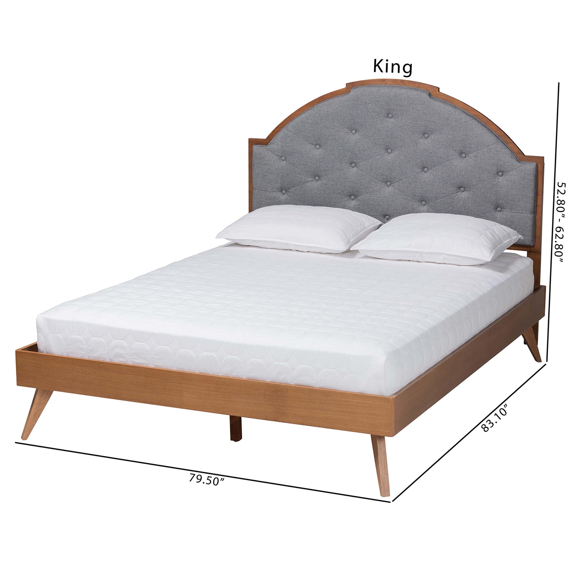 Adeline King Grey Fabric Platform Bed – Mid-Century Modern with Adjustable Headboard
