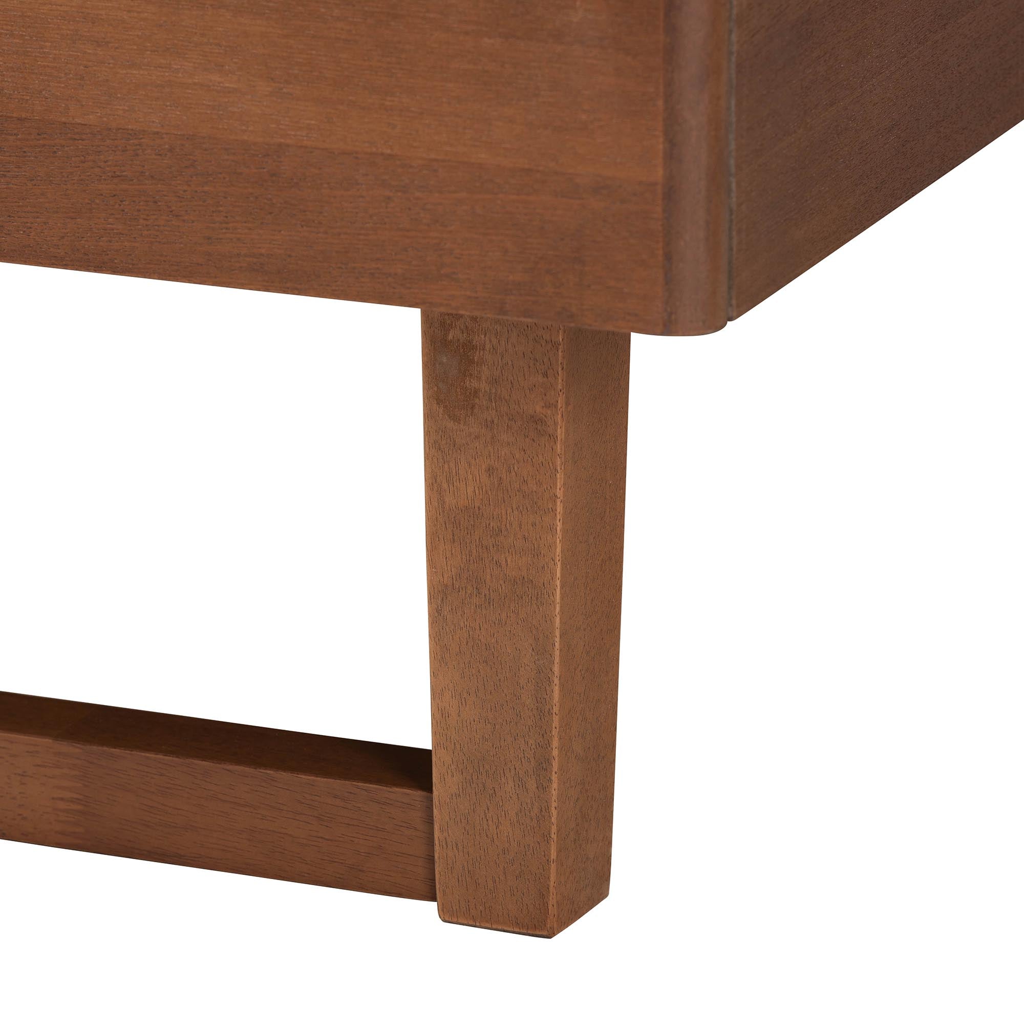 Hartley Queen Button-Tufted Platform Bed – Grey Fabric Walnut Wood Mid-Century