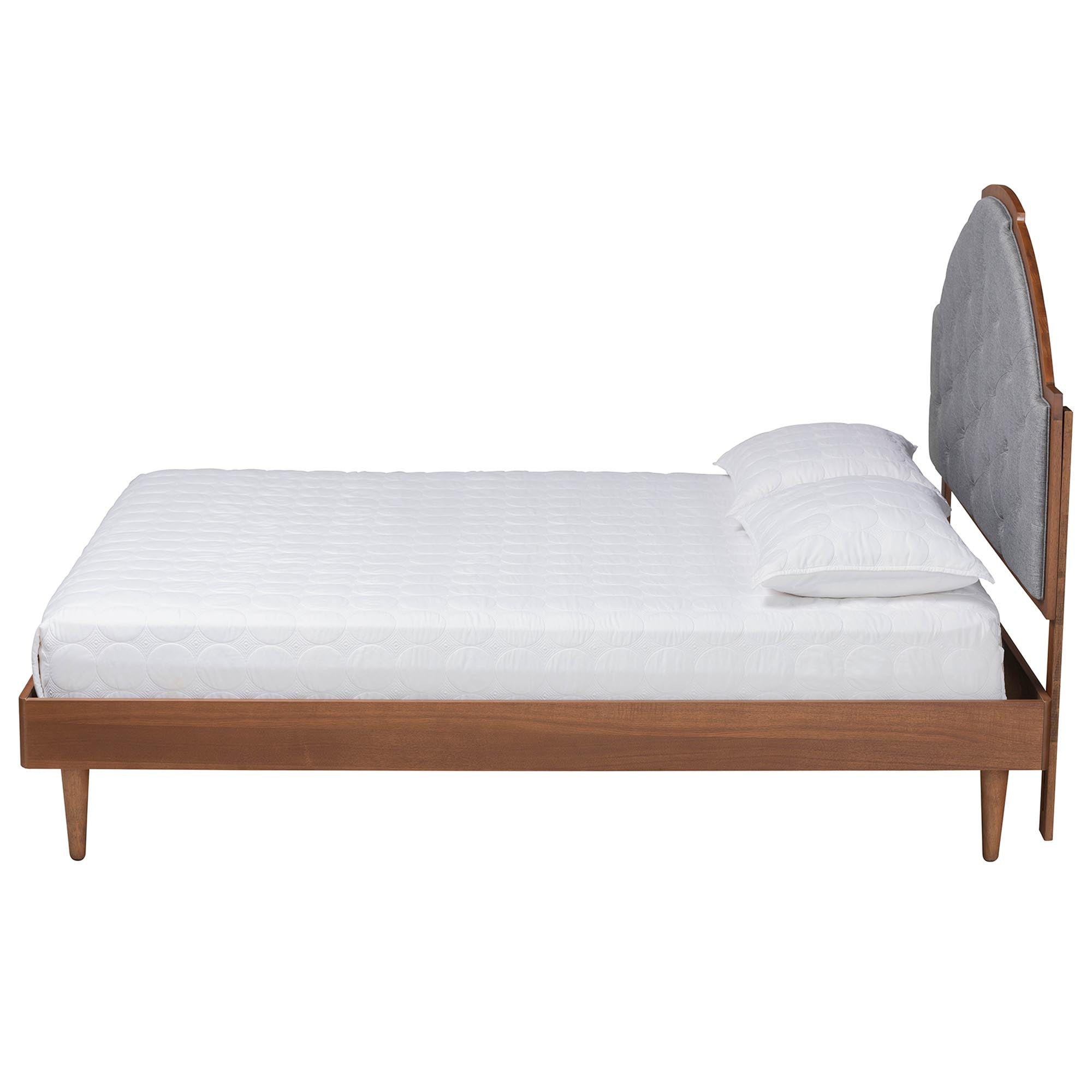 Tarilynn King Grey Fabric Platform Bed – Mid-Century Modern Button-Tufted with Wood Slats