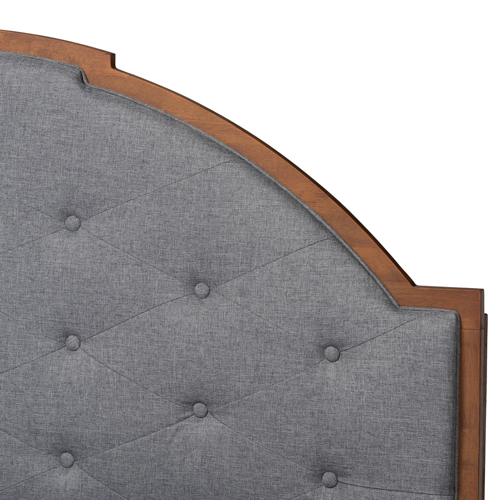 Grayden Queen Grey Platform Bed – Mid-Century Modern Wood Frame with Tufted Headboard