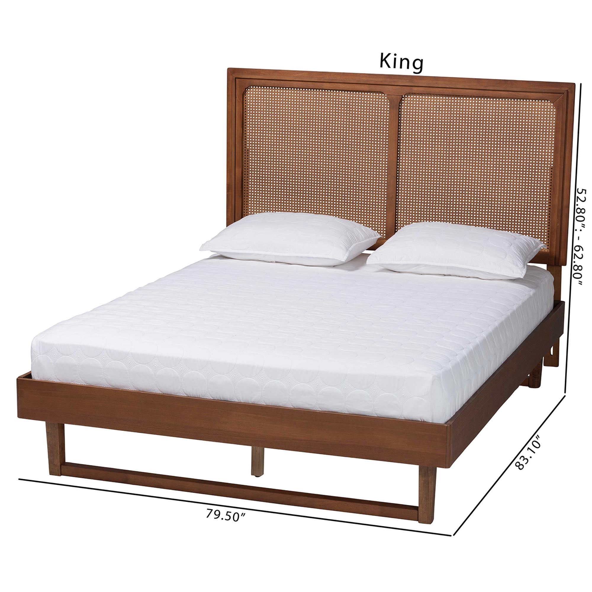 Rondell Mid-Century Modern Ash Walnut Woven Rattan King Size Bed