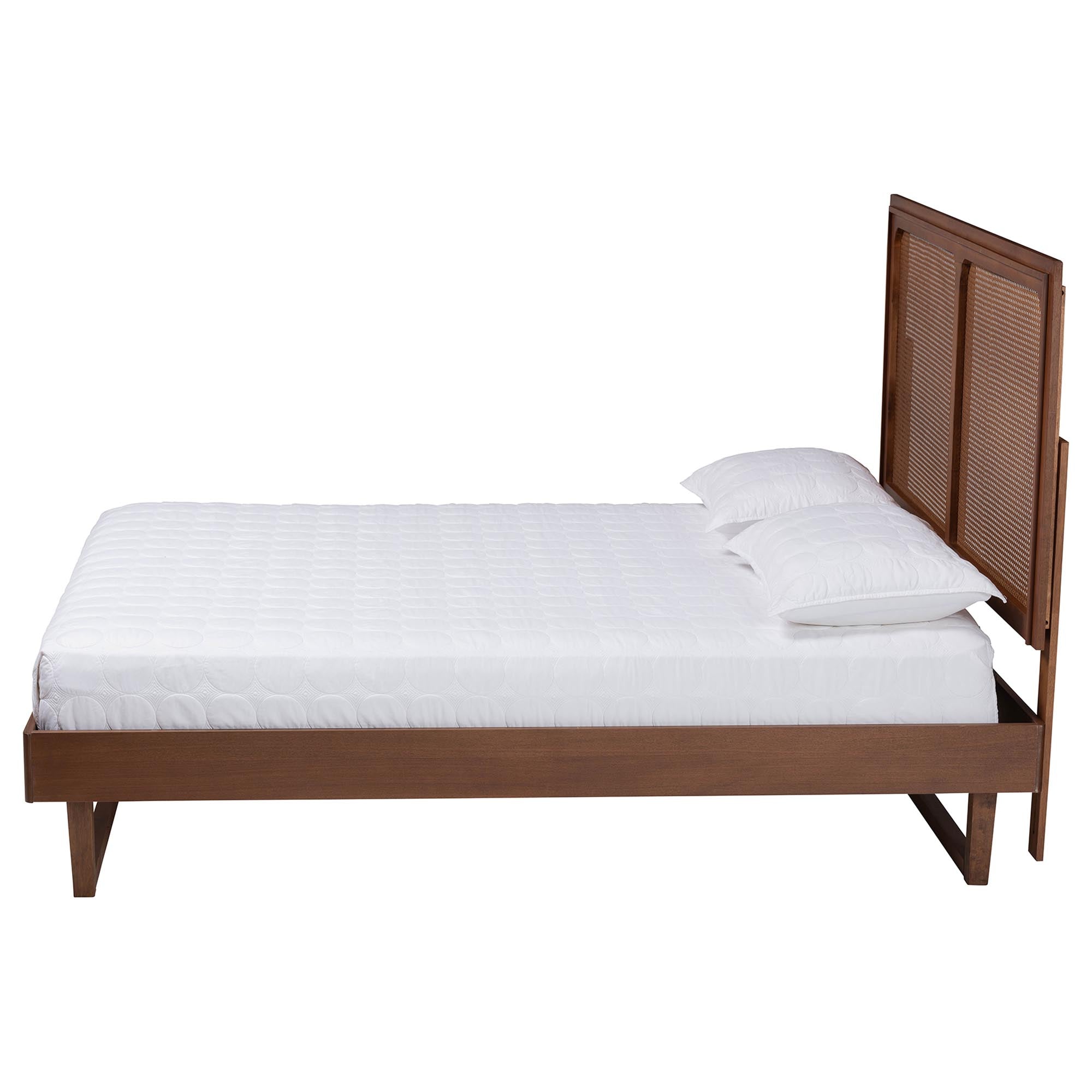 Rondell Mid-Century Modern Ash Walnut Woven Rattan King Size Bed