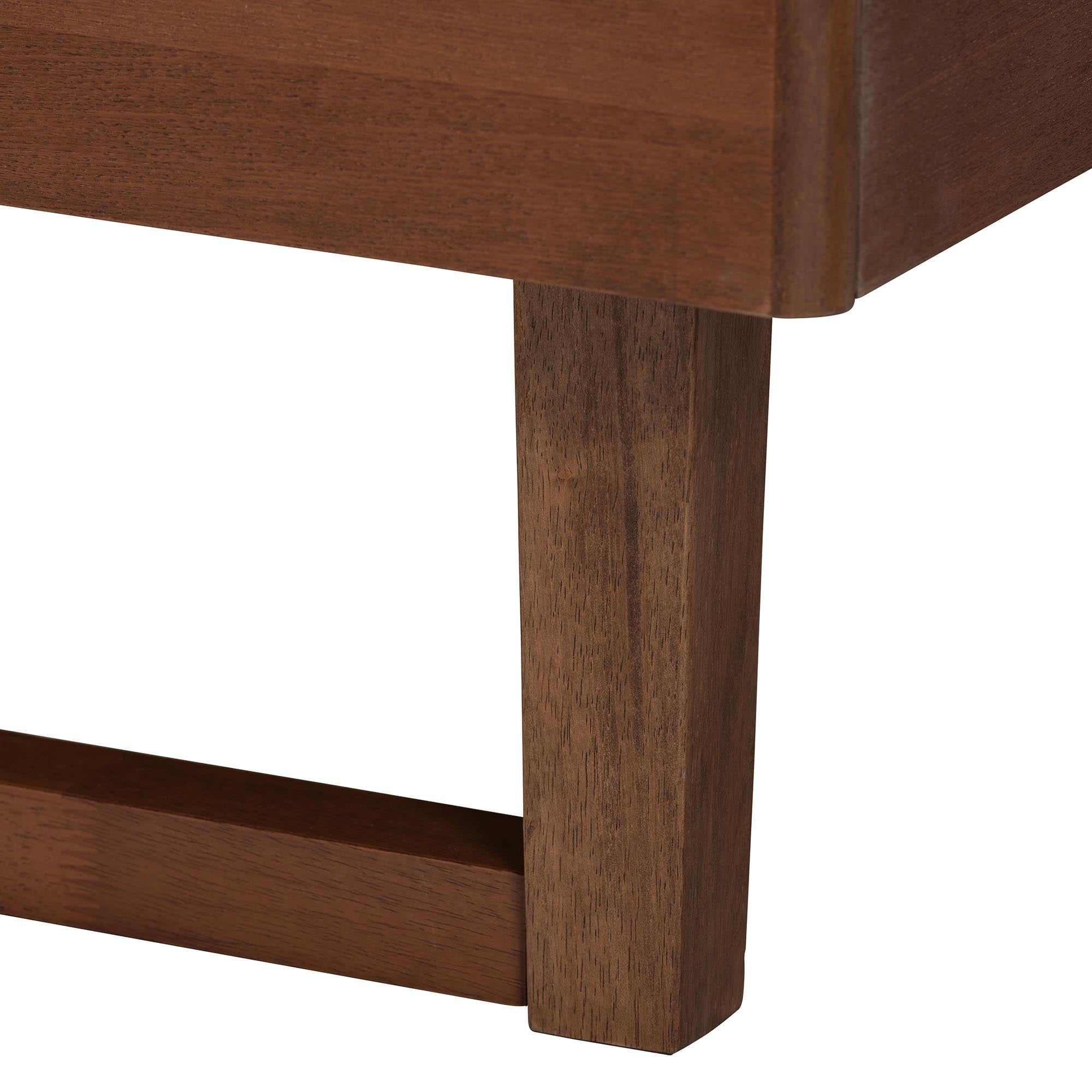 Rondell Mid-Century Modern Ash Walnut Woven Rattan Queen Size Bed