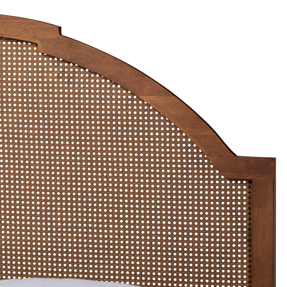 Zoro Queen Platform Storage Bed – Walnut Rubberwood & Rattan – Modern Mid‑Century Design