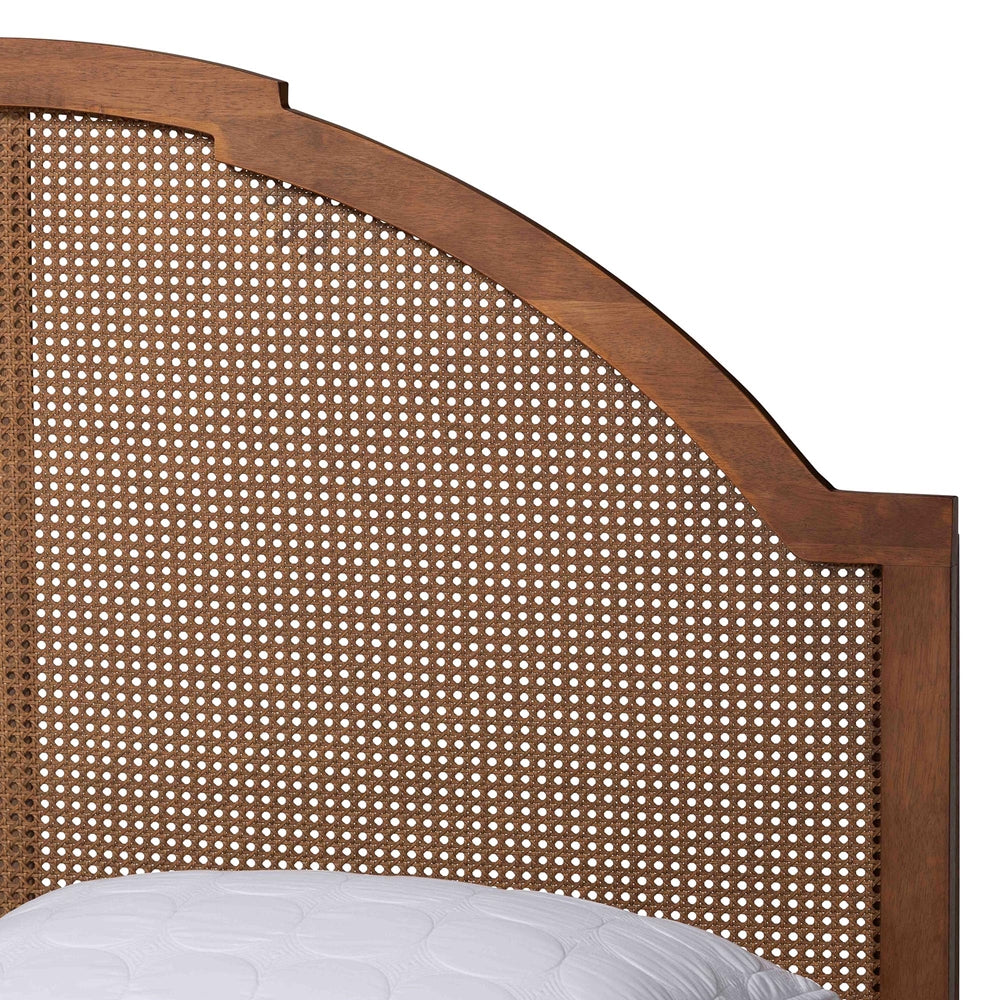 Swanson Wood Platform Beds King Walnut Wood & Rattan Platform Bed – Adjustable Headboard, Slat Support