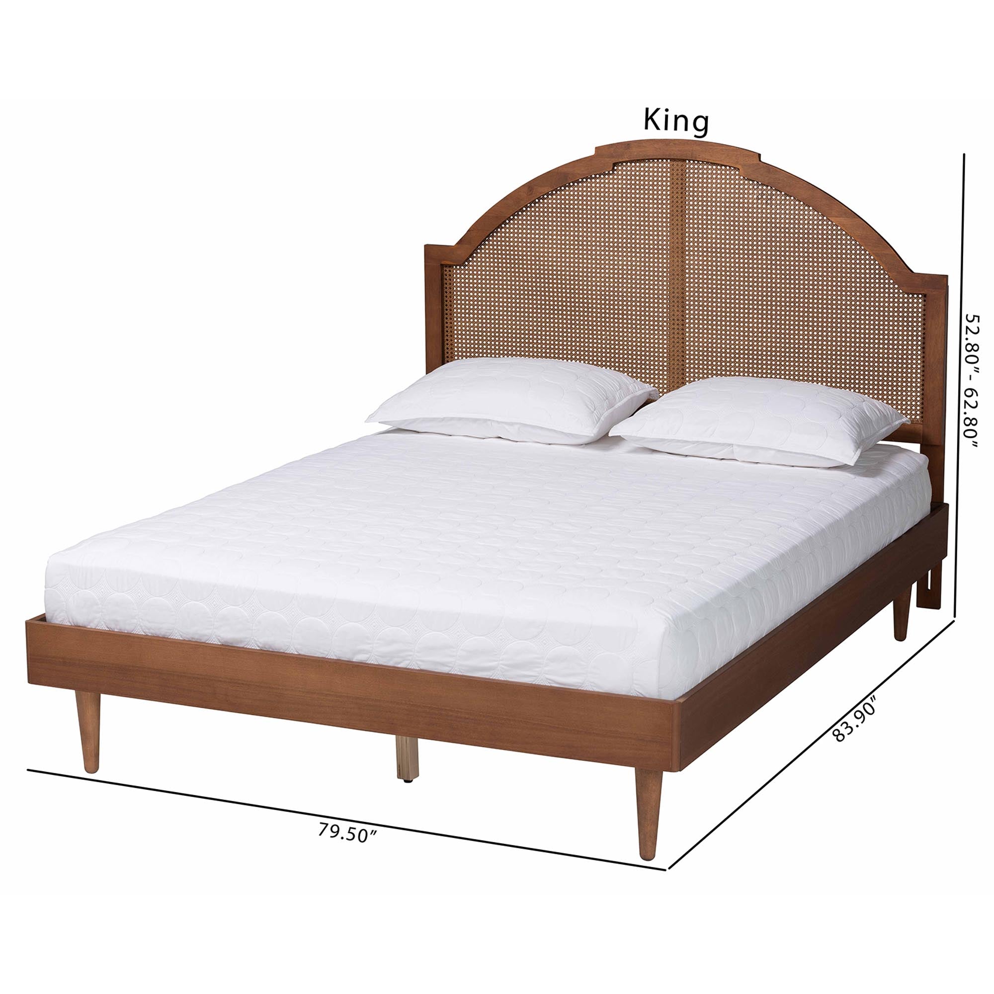 Brittany King Rubberwood & Engineered Wood Platform Bed – Woven Rattan Headboard