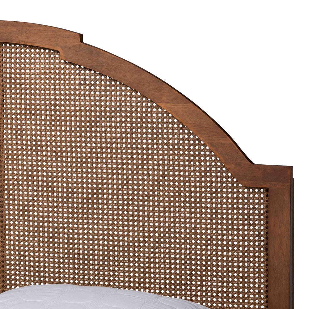 Brittany King Rubberwood & Engineered Wood Platform Bed – Woven Rattan Headboard