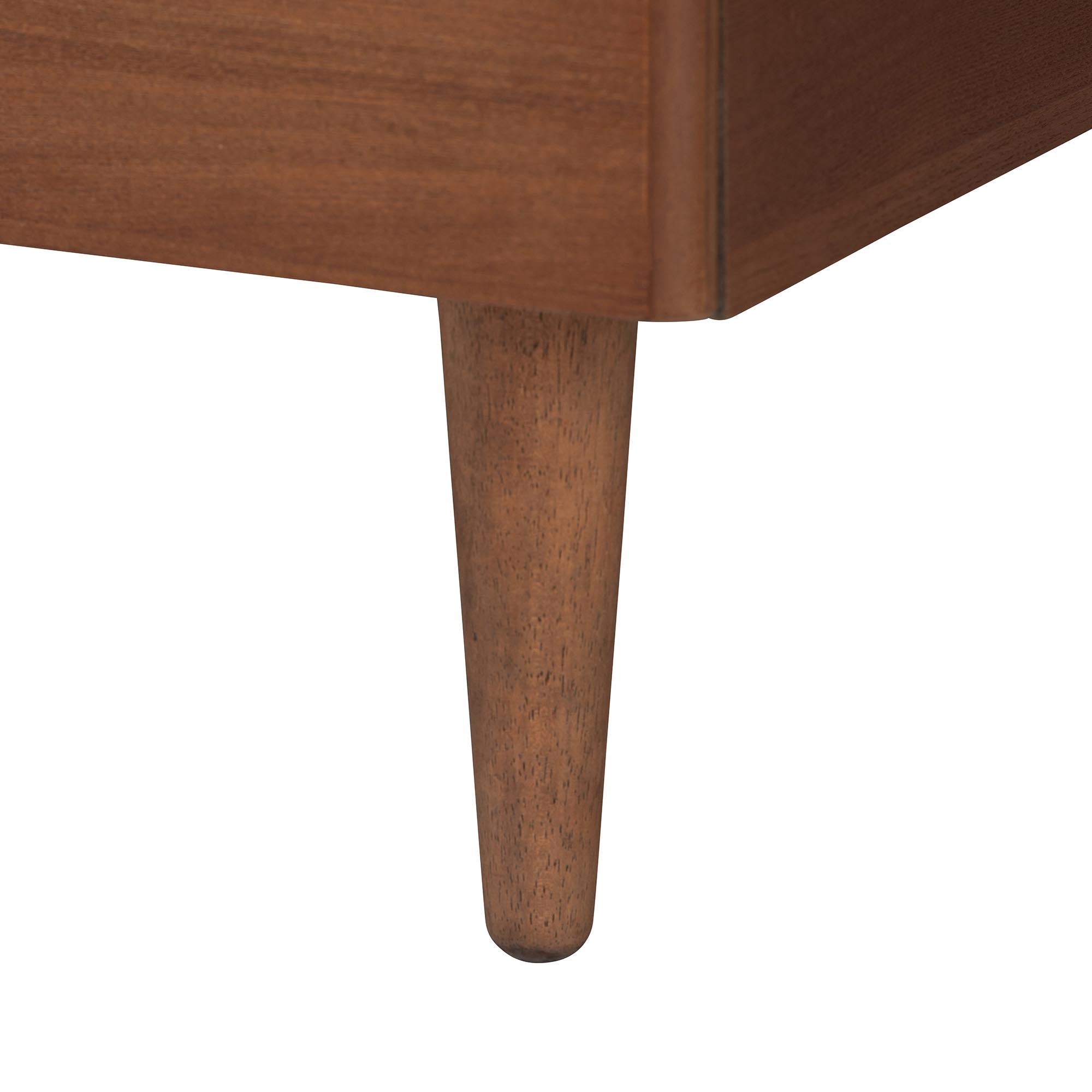 Norwich Queen Rubberwood Platform Bed – Walnut Mid‑Century Style with Crafted Woven Rattan & Wood Slats