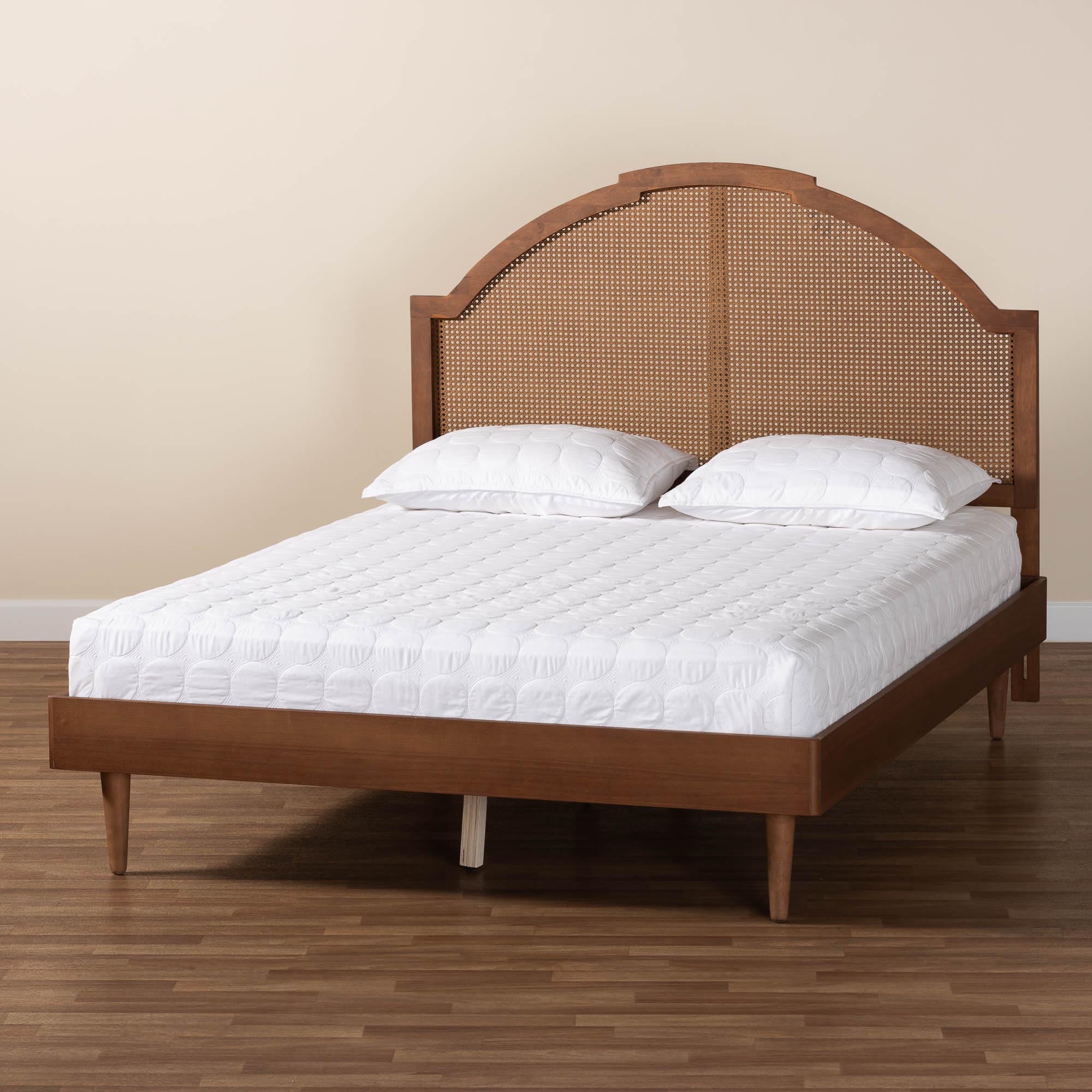 Brittany King Rubberwood & Engineered Wood Platform Bed – Woven Rattan Headboard