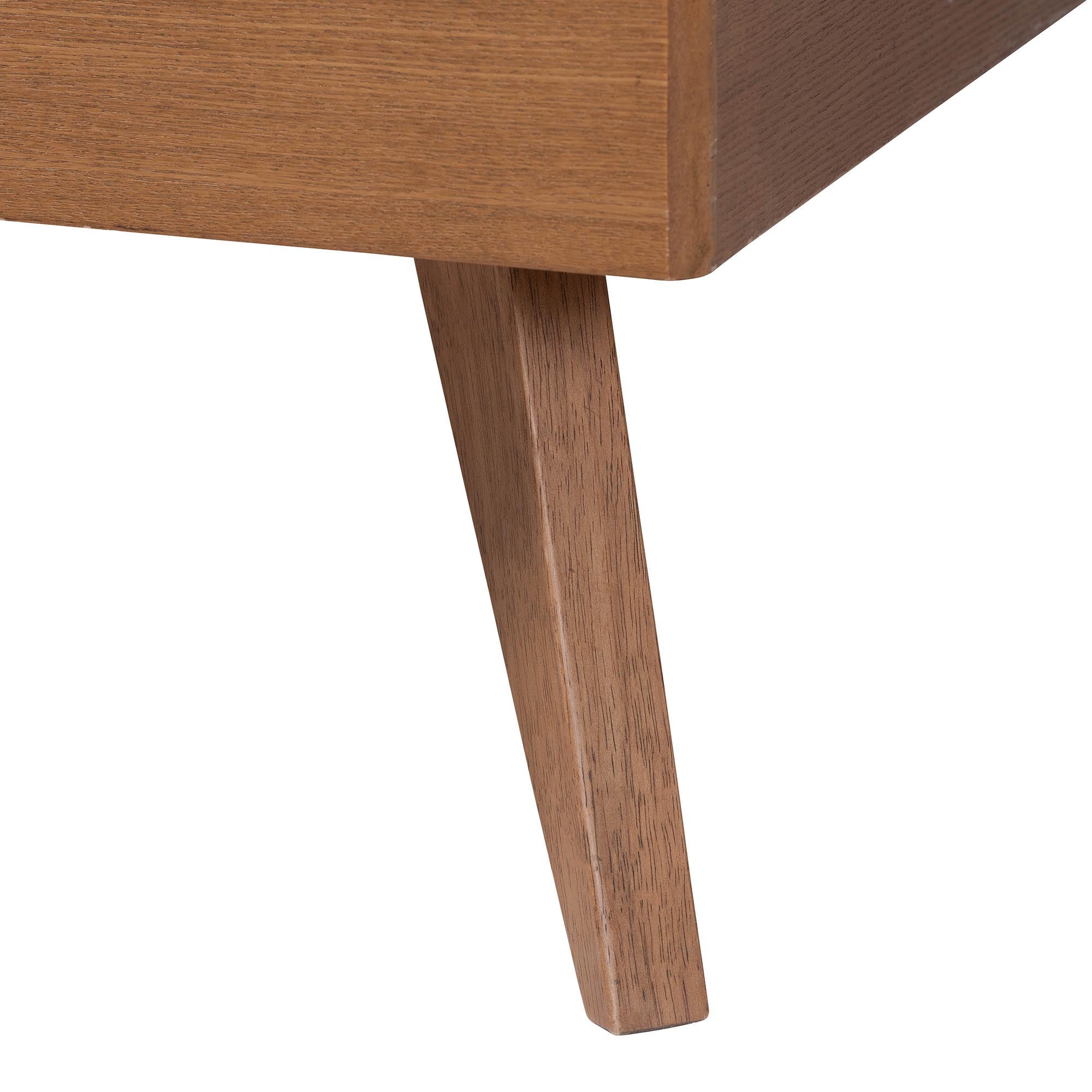 Ophelia Queen Rubberwood & Synthetic Rattan Platform Bed – Walnut Mid‑Century Style