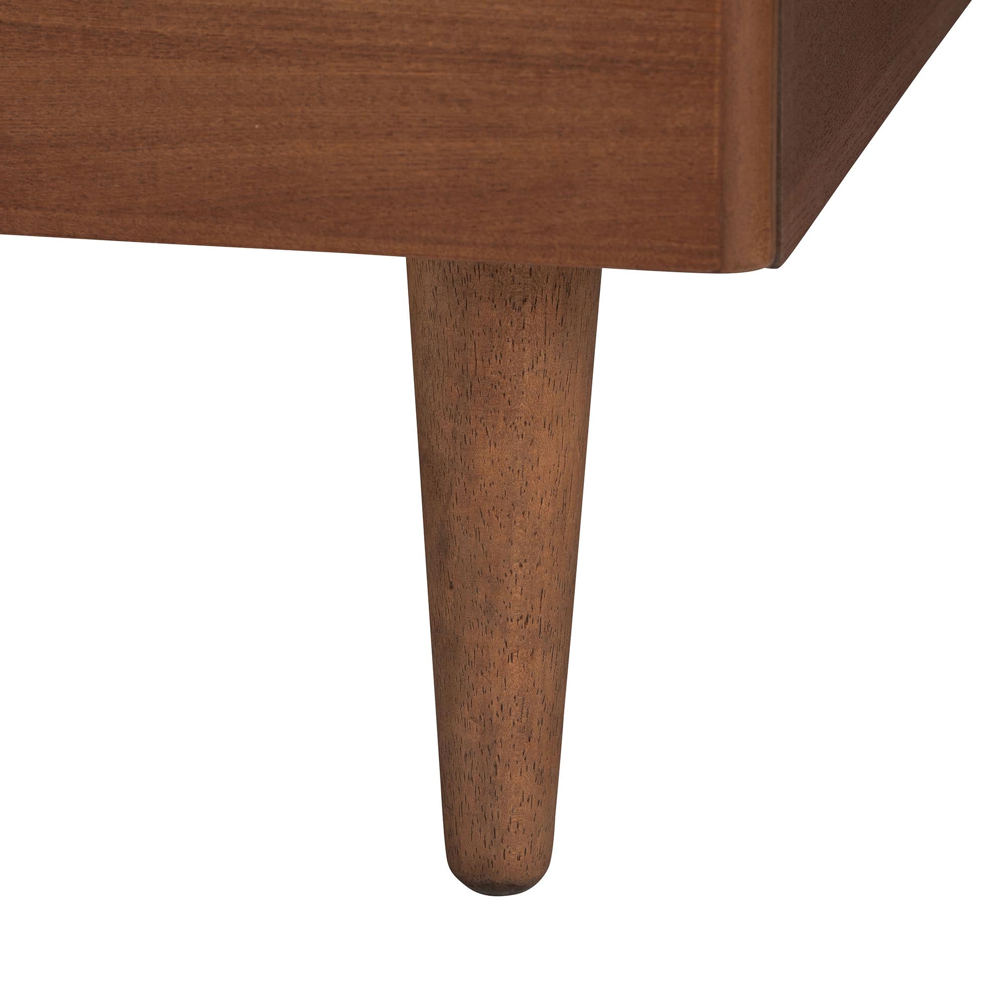 Navarro King Walnut Wood Platform Bed – Mid‑Century Tapered‑Leg Frame with Rattan Detail