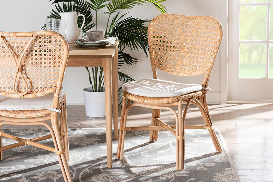 bali & pari Nadira Modern Bohemian Natural Brown Finished Rattan Dining Chair