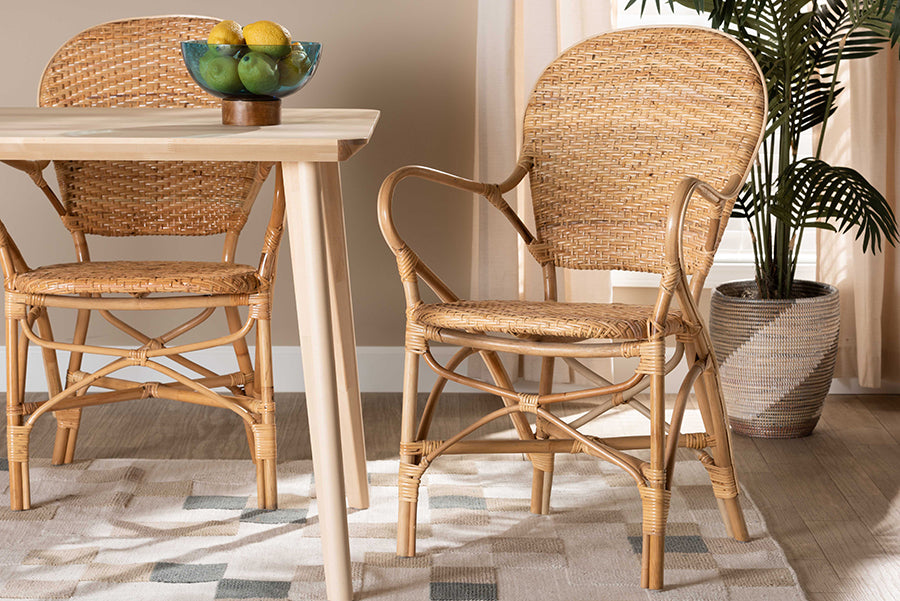 bali & pari Genna Modern Bohemian Natural Brown Finished Rattan Dining Chair