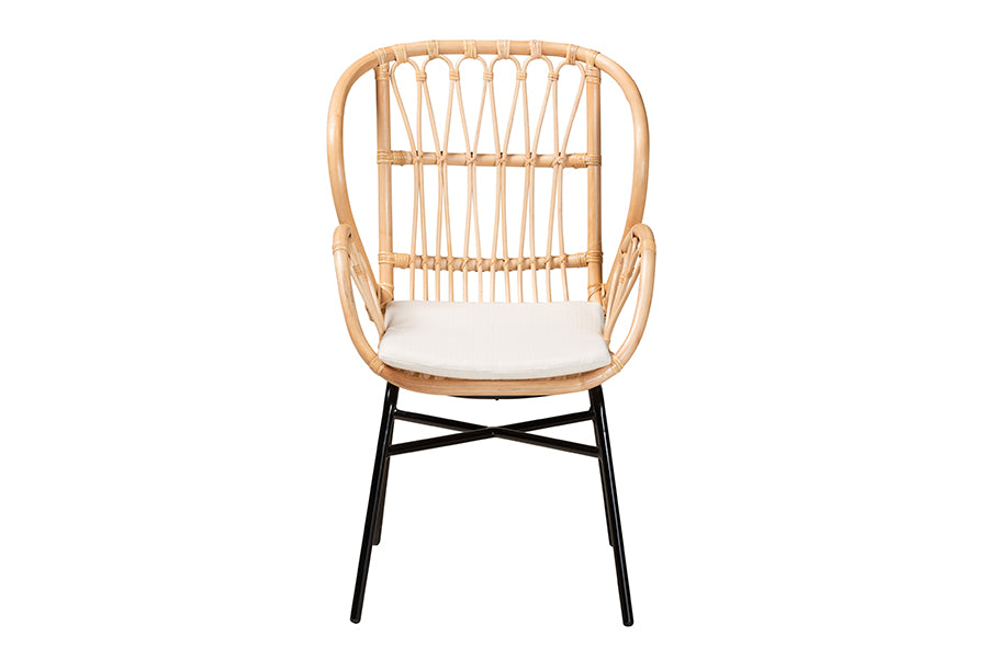 bali & pari Caelia Modern Bohemian Natural Brown Rattan and Black Metal Chair