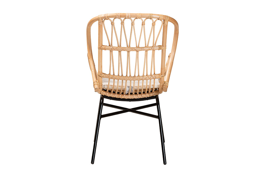 bali & pari Caelia Modern Bohemian Natural Brown Rattan and Black Metal Chair