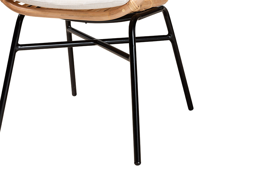 bali & pari Caelia Modern Bohemian Natural Brown Rattan and Black Metal Chair