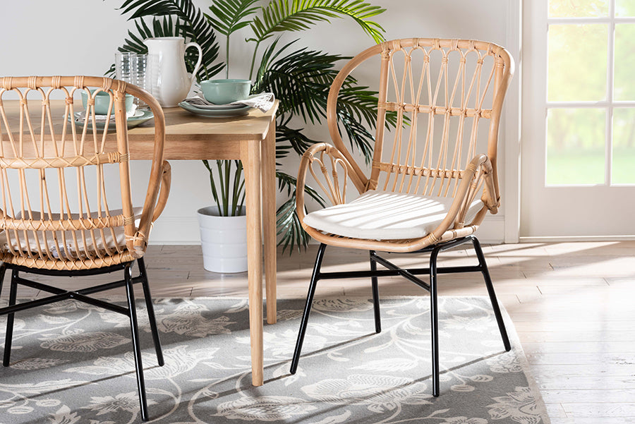 bali & pari Caelia Modern Bohemian Natural Brown Rattan and Black Metal Chair