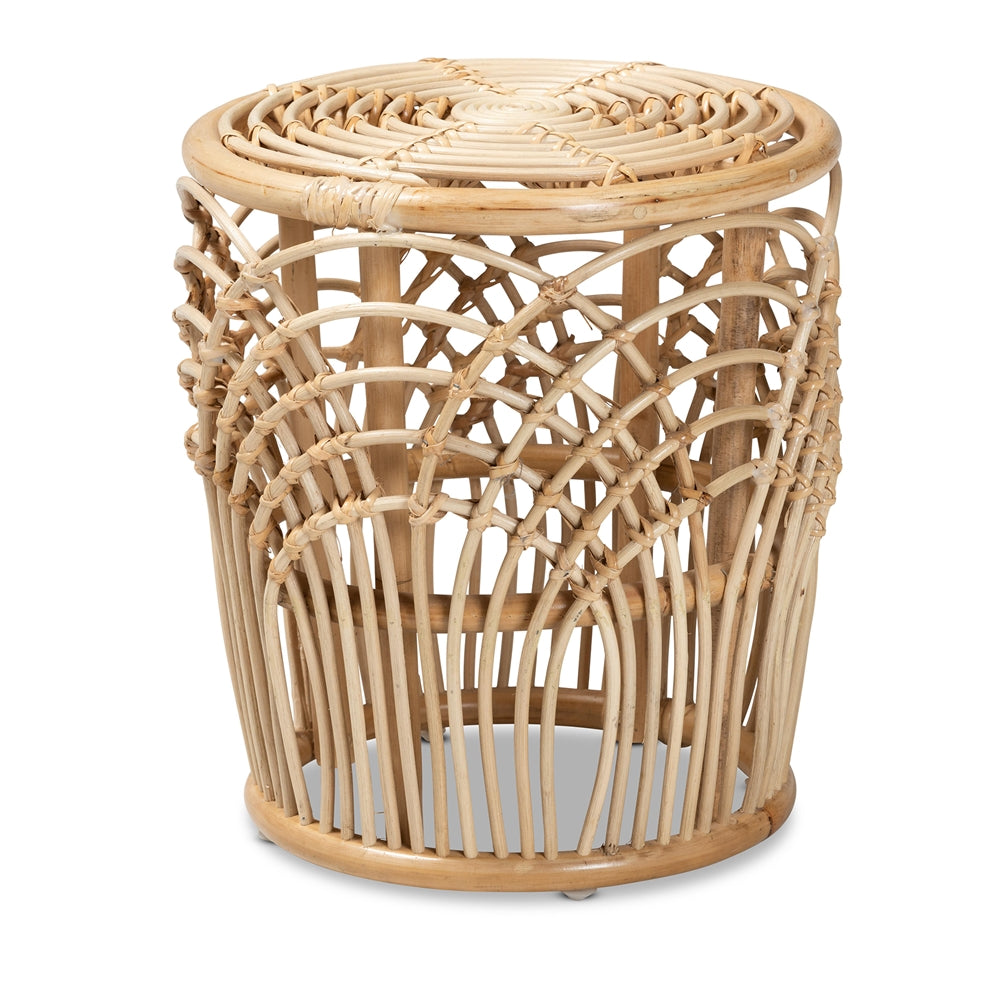 Edena Modern Bohemian Natural Brown Finished Rattan End Table
