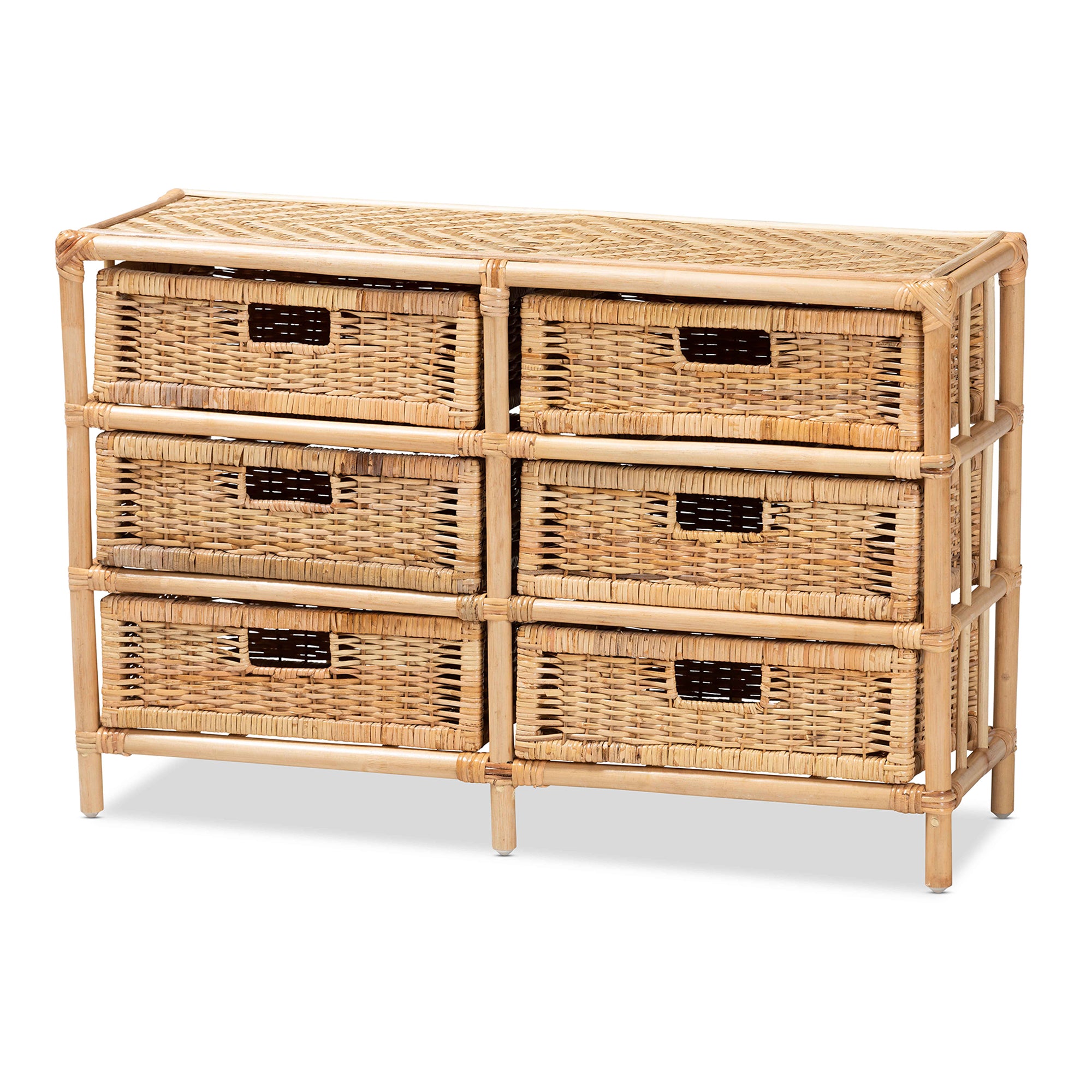 bali & pari Dariana Modern Bohemian Natural Brown Rattan 6-Drawer Storage Cabinet