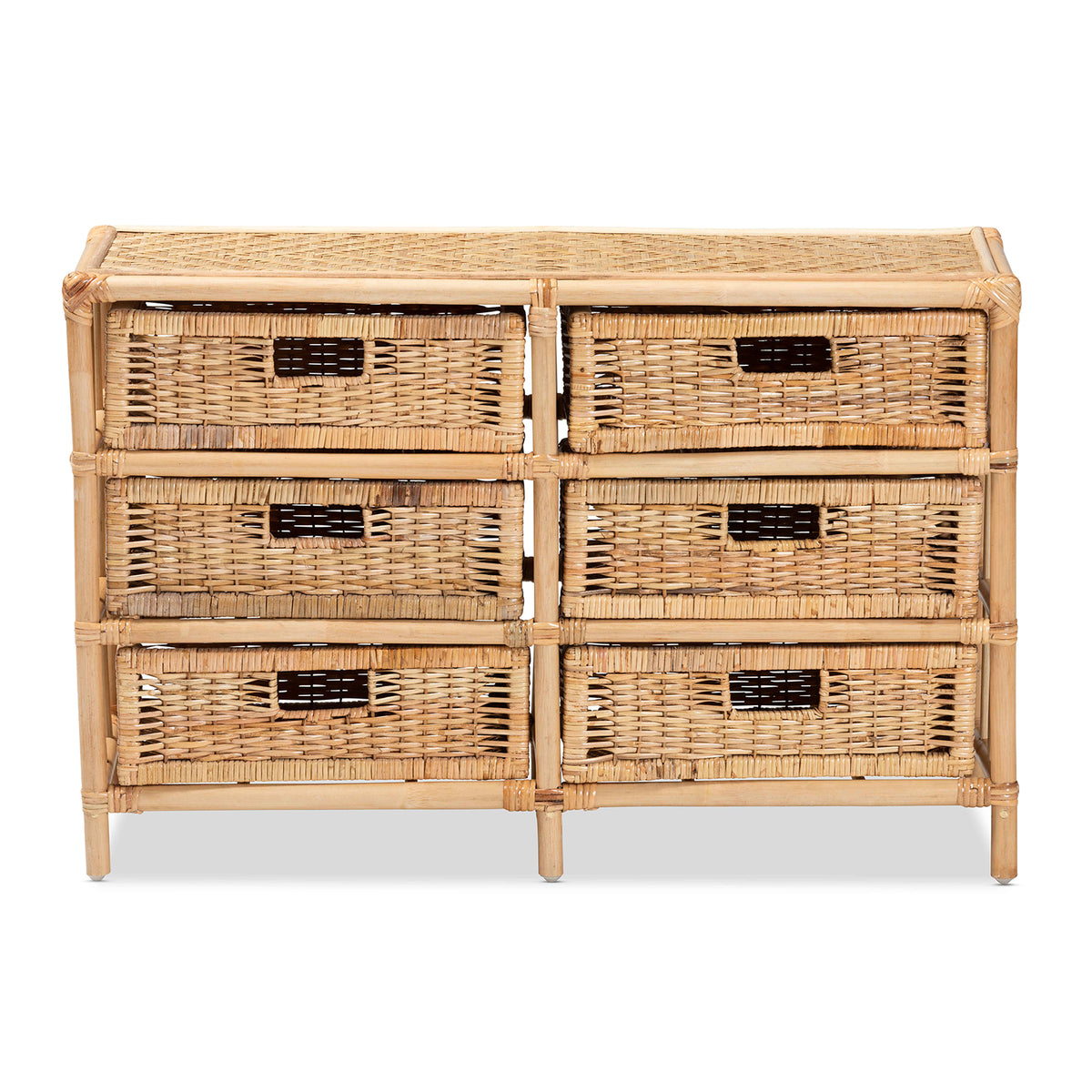 Dariana Modern Bohemian Natural Brown Rattan 6-Drawer Storage Cabinet