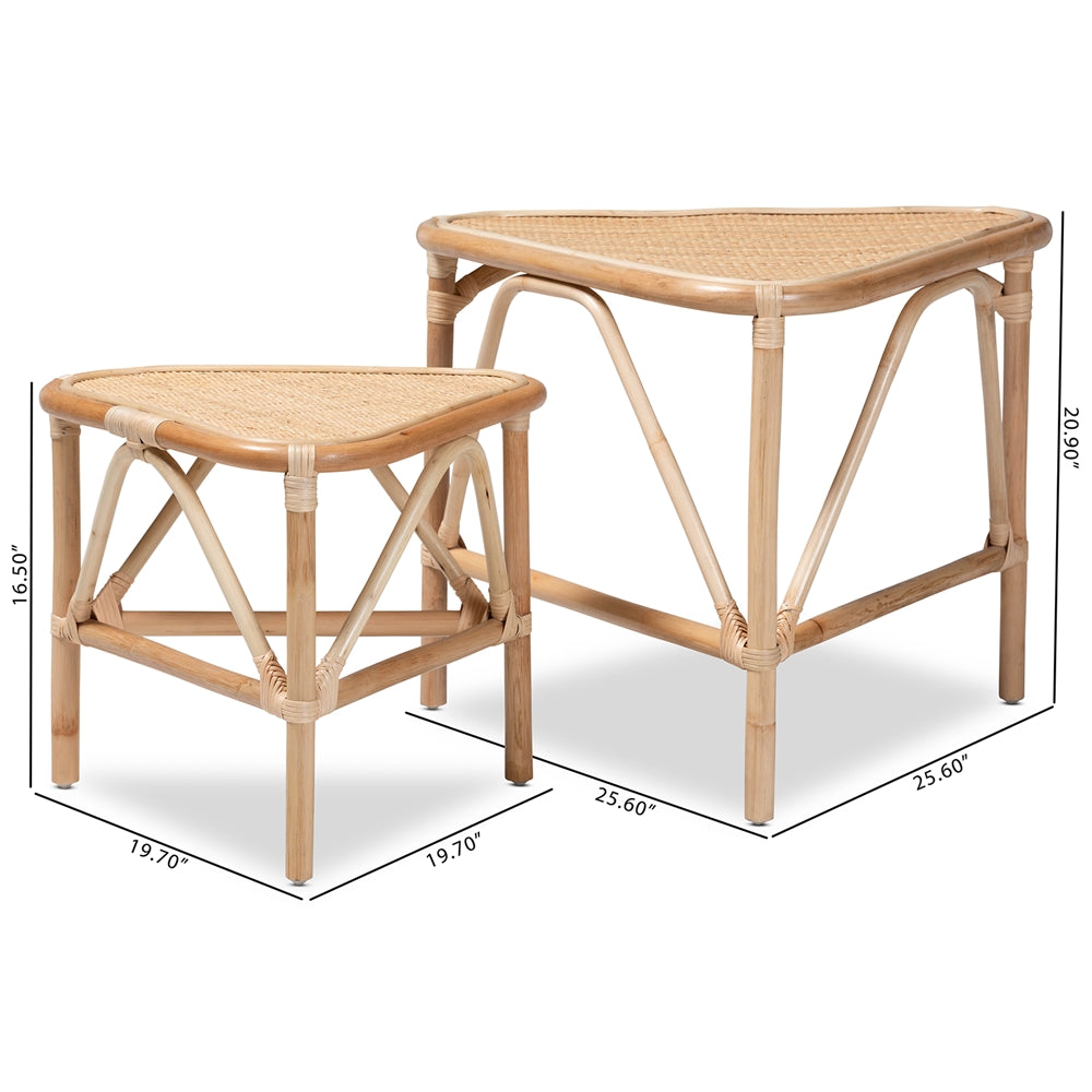 Jayden Modern Bohemian Natural Brown Finished Rattan 2-Piece End Table Set