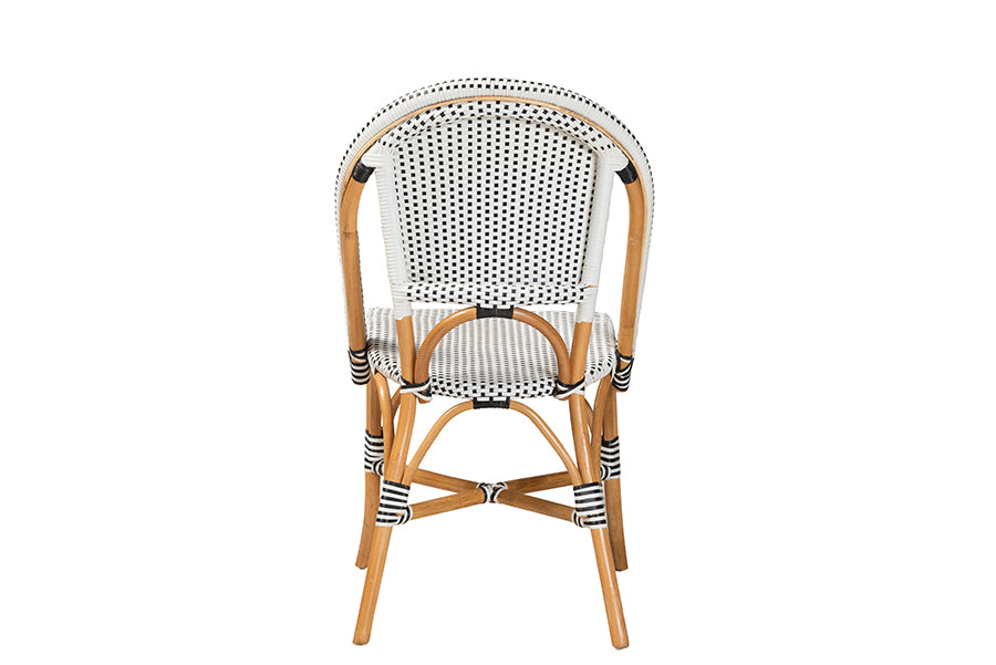 bali & pari Genica Classic French Black and White Weaving and Natural Brown Rattan Indoor and Outdoor Bistro Chair