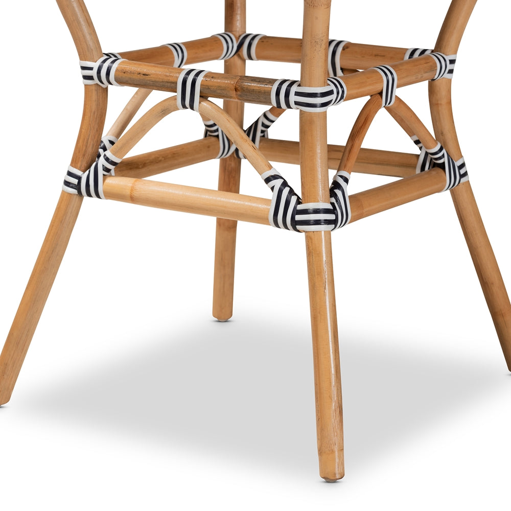 bali & pari Tavor Classic French Black and White Weaving and Natural Brown Rattan Indoor and Outdoor Bistro Table