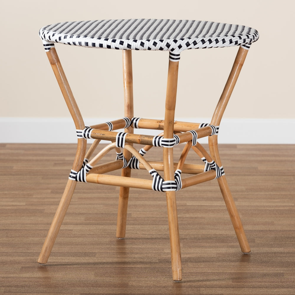 bali & pari Tavor Classic French Black and White Weaving and Natural Brown Rattan Indoor and Outdoor Bistro Table