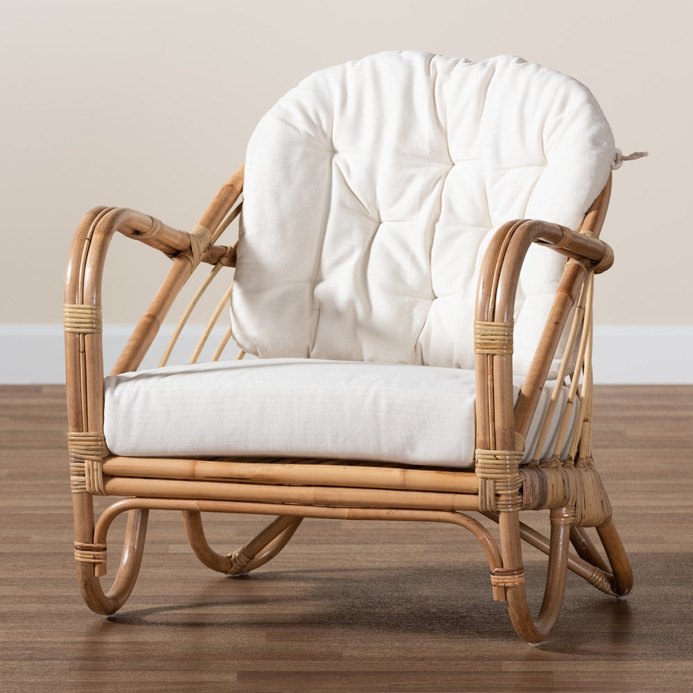 bali & pari Aliane Modern Bohemian Natural Brown Antique Rattan Armchair
